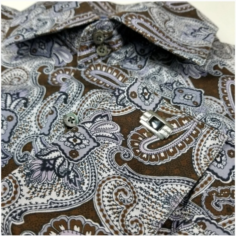 NEW Banana Republic Men's Cuffed Purple Brown Paisley Shirt S